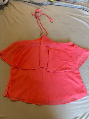 Flowy Coral Spaghetti-Strap Halter Top